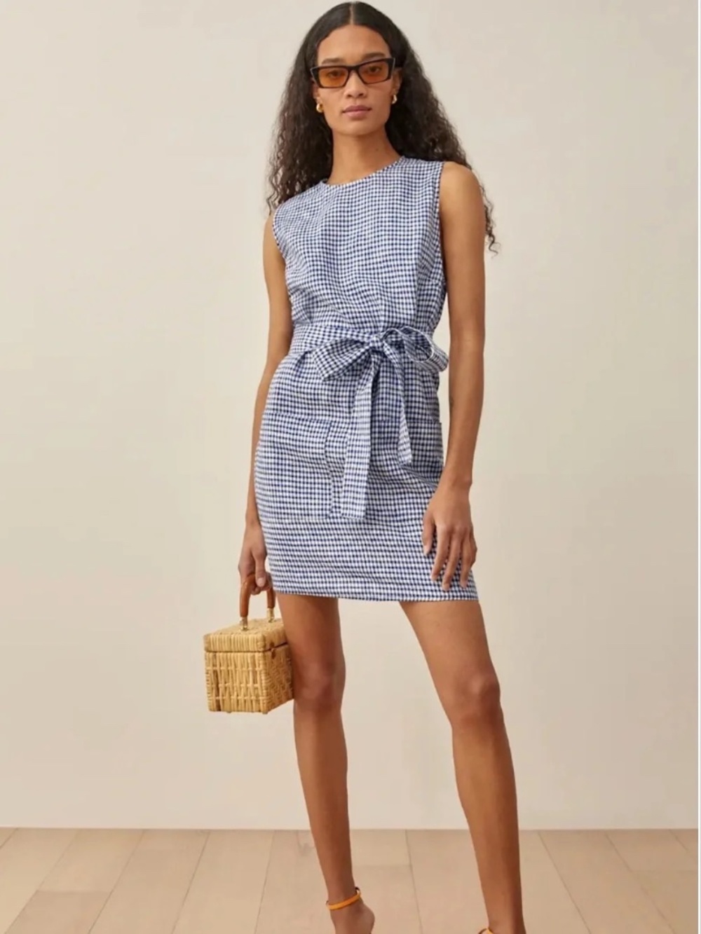 Reformation Blue and White Linen Dress
